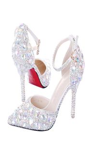 Brides faits à la main Chaussures de mariage Crystaux Décorés STAULES DE LA CHAPLE Talons de demoiselle d'honneur Prom Party Pump Talon 9cm 7cm 55cm Taille 34402658261