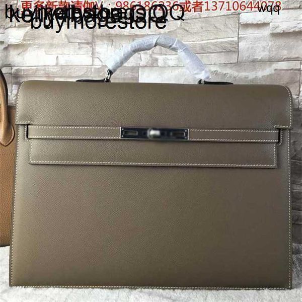 Handmade Business briefcase 38cm Porte-documents en cuir véritable pour hommes, sacs à main d'extérieur purs, fil complet, peau de vache EPSOM portable 38cm Elephant