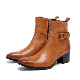 Bottes en cuir authentiques faites à la main Hommes High Heels Bottes de robe de style italien Slip on Boss Work Boot Party Chaussures