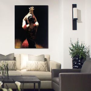 Peintures à l'huile sur toile faites à la main, danseuse de Flamenco en rouge, Figure moderne, belle femme, œuvre d'art pour décoration murale de maison, 250E