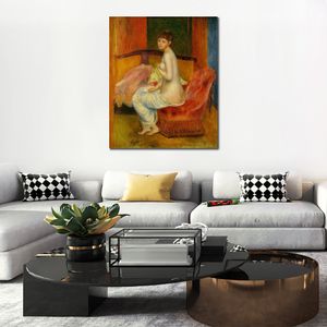Handgefertigte Leinwandkunst, Gemälde von Pierre Auguste Renoir, sitzender Akt (im Osten), Dorflandschaft, Kunstwerk, Badezimmerdekoration