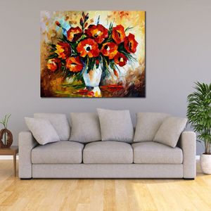 Handgemaakte Canvas Art Rode Bloemen Hedendaagse Olieverfschilderijen Bloemen Stilleven Schilderij Badkamer Decor