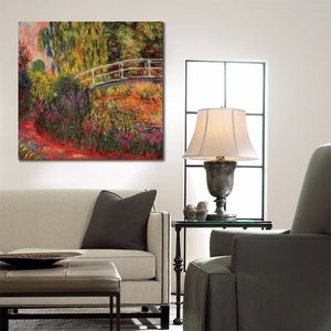 Handgemaakte Canvas Art De Japanse Brug Claude Monet Schilderij Impressionistisch Landschap Kunstwerk Badkamer Decor