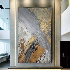 Handgemaakte Canvas Olieverf Abstract Goudfolie Dikke Textuur Cuadros Lijn Schilderijen Decor Woonkamer Grote Home Trim Foto's 231228