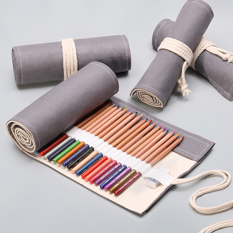 Handmade Canvas Pencil Wrap Case,MOIKY Large Capacity 36 Slots Roll-up Storage Pen Pouch for Drawing Colored Pencil Holder 122265