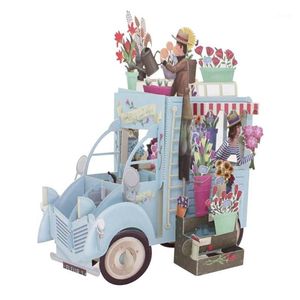Handgemaakte gesneden verjaardagskaart uitnodiging voor feest Kirigami bloem auto kleurrijke 3D snijden wenskaart bruiloft Decorative1236a