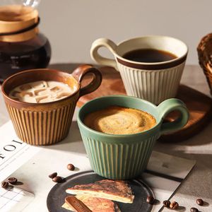 Tasses à café en céramique faites à la main, tasse de poterie de Style Vintage, tasse de petit déjeuner au lait et à l'avoine, résistante à la chaleur, cadeau créatif pour amis 240301