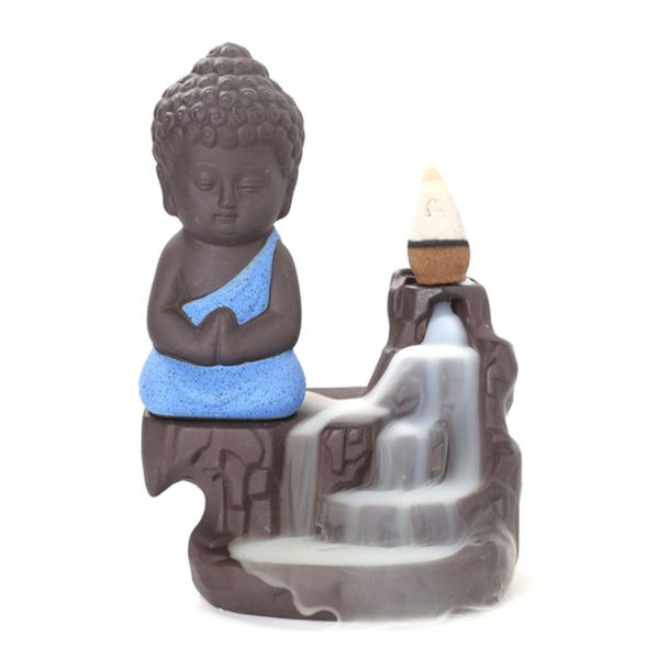 Céramique à la main Lotus Backflow bouddhiste encens lampes de parfum céramique reflux encens porte-brûleur encensoir aromathérapie fumée 4 couleurs