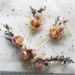 Épingle de cheveux de fleur séchée en mousseline à main pour femmes Boho Brides Wedding Tiara Artificial Flower Headress Coil Coiffure Hair Bijoux