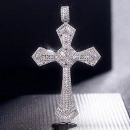 Pendientes Cross Cross Hade Pendants Handmade Pave 30ct T Stone Real 925 Collar de boda de plata esterlina para mujeres Joyas finas cuatro estilos