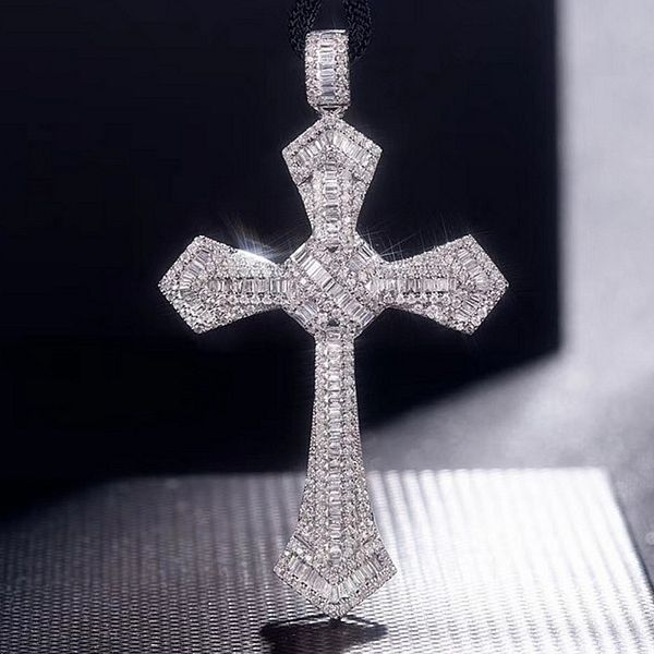 Colgantes cruzados cristianos hechos a mano pavimentan 30ct T piedra Real 925 collar de boda de plata esterlina para mujeres joyería fina cuatro estilos