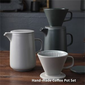 Handgemaakte koffiepot set keramische theepot huishouden koffiefilter cup druppel type V60 espresso percolator koffiepot 210408