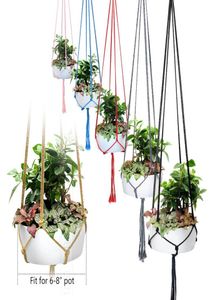 Handgemaakte kleurrijke macrame plantenhangers indoor buiten bloem hangende mand katoenen touw 4 poten balkon pot hanger kamer decor1975768