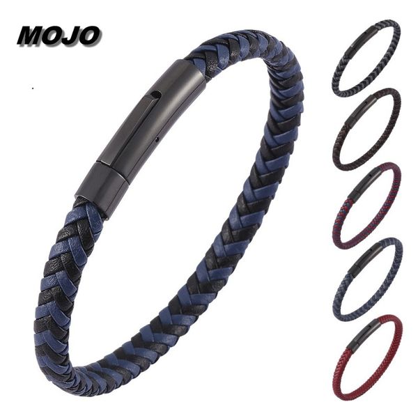 Bracelet manchette en cuir tissé coloré fait à la main pour hommes et femmes avec fermoir en acier au titane