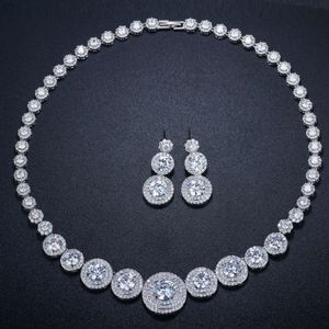 Ensemble collier et boucles d'oreilles ronds incrustés de cuivre, fait à la main, en Zircon Aaa, bijoux de mariage pour femmes