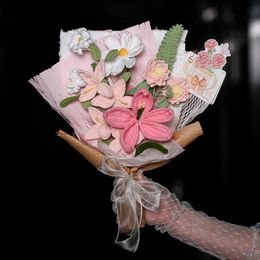 Bouquet de fleurs artificielles au Crochet fait à la main, pour sa petite amie, mariage, saint-valentin, cadeaux d'amour, idées de décoration artisanale, 240308
