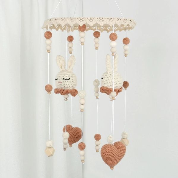 Crochet hecho a mano Baby Ratton Toys Bunny Borny Born Music Music Bed Bell Hanging Toy Wind Chime Room Decoración 240409