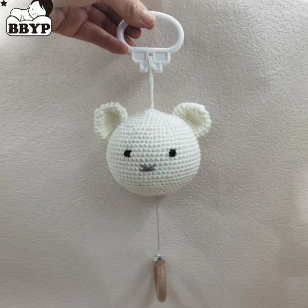 Crochet fait à la main ours tête d'animal hochet à tricoter avec musique bricolage bébé infantile né anneau de dentition jouet sensoriel 240226