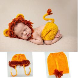 Handgemaakt haakkostuum Halloween Poshoot voor babyjongen pography outfits geboren baby's geschenken 0-6m leeuwen broek set 240418