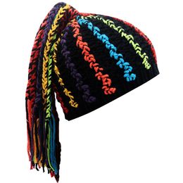 Bonnet de bonnet tressé au crochet fait à la main avec de longs cheveux colorés, bonnet de perruque drôle, Dreadlocks, chapeau de perruque, accessoires de couvre-chef pour unisexe Hip Hop punk Dressup