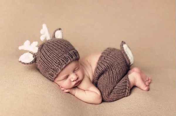 Ensemble chapeau et pantalon tricoté en Crochet fait à la main pour bébé de 0 à 6 mois, accessoires de photographie pour nouveau-né, Costume de conception de cerf de noël