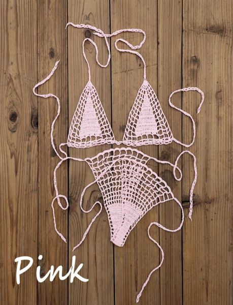 Crochet Handmade Micro Bikini G Thong String Beach Micro Swimwear Sexy Lingerie Sets 13 Color3236999