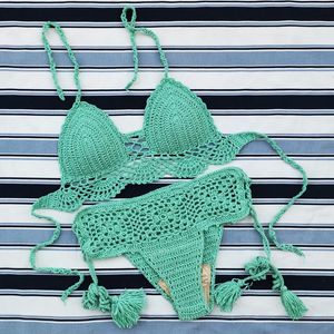 Handgemaakte gehaakte push-up bikini set sexy dames badmode crop top strand badpak pak 240321