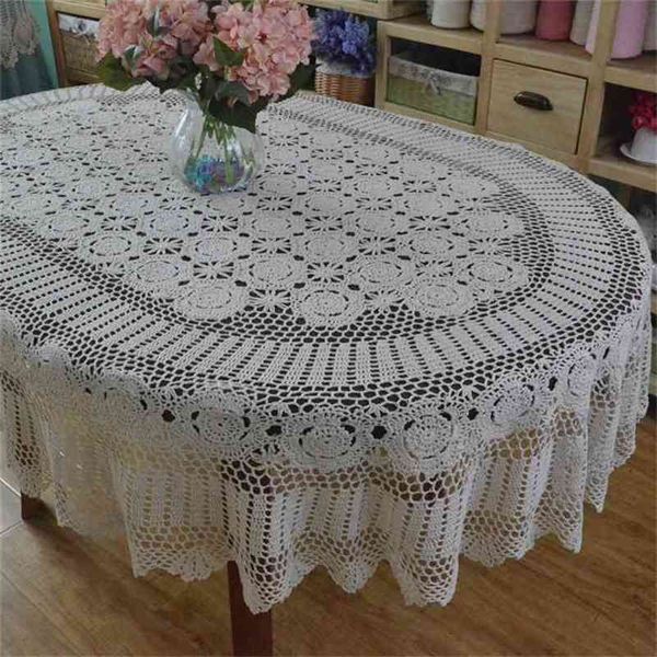 Nappe de table au crochet faite à la main Nappe de table ovale Dentelle au crochet Nappe de table en coton Couverture longue 210626