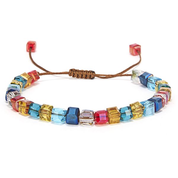 Bracelet de brins de perles de cristal fait à la main 4mm brillant coloré sept Chakra Bracelet de chaîne de corde réglable pour les femmes bijoux de charme féminin
