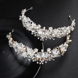 Accessoires de cheveux de mariage en cristal faits à la main, diadème en strass, bandeau de mariée, couronnes, perles claires pour soirée, 307o