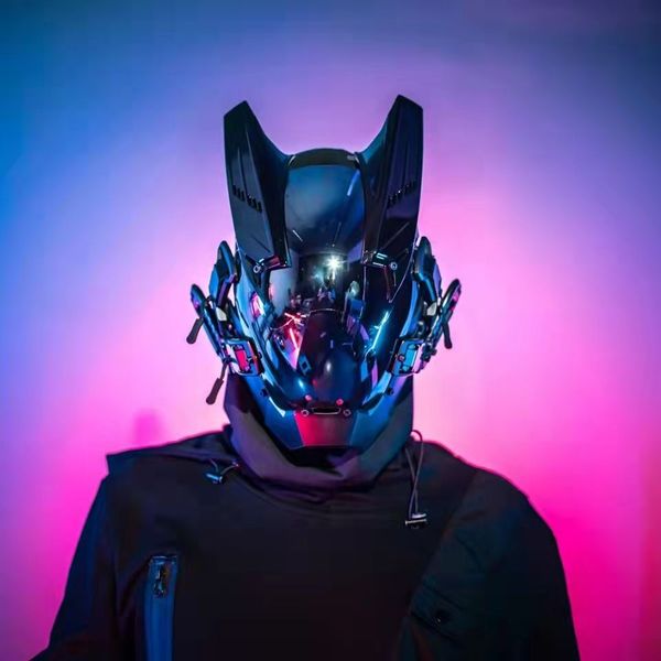 Hecho a mano personalizado Cyberpunk Cosplay Hellboy Retaliation Shinobi cuernos máscara samurái negro máscaras fiesta de Halloween Coolplay regalo