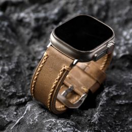 Handgemaakt op maat voor Apple Applewatch Ultra Watch -band 49 mm 45 mm vintage geborsteld lederen herenarmband