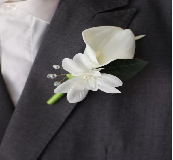 Boutonnière de marié personnalisée faite à la main, calla lily blanche, broche sœur pour hommes d'honneur, 2516103