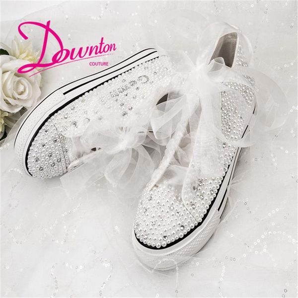Letras personalizadas hechas a mano CRISTALES Pearls zapatillas de boda Sneakers Plataforma de novia PLIMSOLL PLIMSOLL Sneaker Zapatos Tamaño 34-42265S