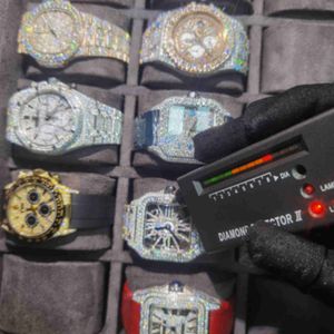 Handgemaakte Custom Pass Diamond Tter VVS Moissanite Diamond Inlay Hip Hop Sieraden Modificatie Iced Luxury Watch