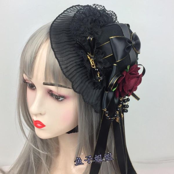 Mini chapeau fascinateur Lolita gothique fait à la main, avec nœud en ruban Rose, pinces à cheveux, Costume de fête pour filles, couvre-chef en dentelle