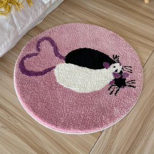 Tapis antidérapant fait à la main, mignon, Rats d'amour, canapé, chevet, salle de bain, paillasson touffeté, cadeau d'anniversaire, cercle doux, 240108