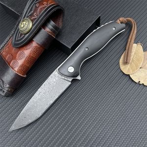 Handgemaakt Damascus-collectie zakmes met delicaat lederen schede Houten handvat Klassiek EDC-zakmes voor buiten