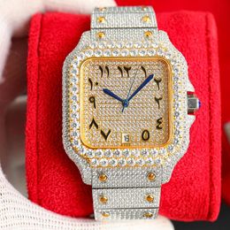 Handgemaakte diamanten horloge heren automatisch mechanisch 8215 uurwerk Designer horloges 40 mm saffier met met diamanten bezaaide stalen armband Damespolsband Montre de Luxe