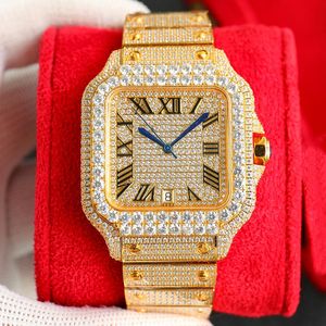 Handgemaakte diamanten horloge heren automatisch mechanisch 8215 beweging designer horloges 40 mm saffier met met diamanten bezaaide stalen armband dameshorloge Montre de Luxe