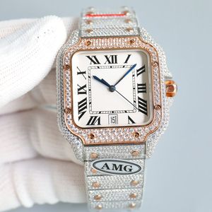 Handgemaakte diamanten horloge heren automatische mechanische beweging vrouwen horloges 40 mm saffier met diamanten bezaaide stalen armband Montre de luxe geschenken