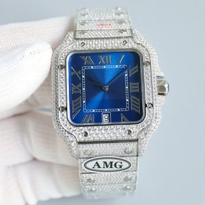 Handgemaakte diamanten horloge heren automatische mechanische beweging vrouwen horloges 40 mm saffier met diamanten bezaaid stalen armband Montre de luxe