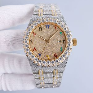 Handgemaakte diamanten heren automatisch mechanisch horloge 42 mm met diamanten bezaaid staal 904L saffier damespolshorloge Montre De Luxengy4