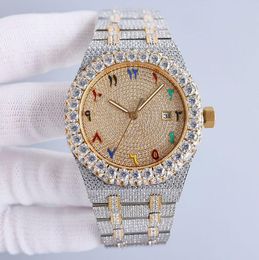 Handgemaakt diamanten horloge heren automatisch mechanisch horloge 42 mm met met diamanten bezaaid staal 904L saffier damespolshorloge Montre de Luxe-05