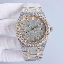 Handgemaakt diamanten horloge heren automatisch mechanisch horloge 42 mm met met diamanten bezaaid staal 904L saffier damespolshorloge Montre de Luxe-09