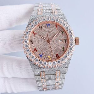 Handgemaakt diamanten horloge heren automatisch mechanisch horloge 42 mm met met diamanten bezaaid staal 904L saffier damespolshorloge Montre de Luxe-06