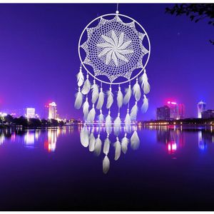 Handgemaakte Dream Catchers Arts Ambachten 40 cm Witte Veer Grote Ronde Ring Cirkel Opknoping Dreamcatchers Outdoor Decoraties Slaapkamer