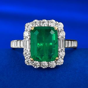 Handgemaakte Emerald Diamond Ring 100% Real 925 Sterling Silver Party Wedding Band Rings For Women Bridal Engagement Sieraden Gift