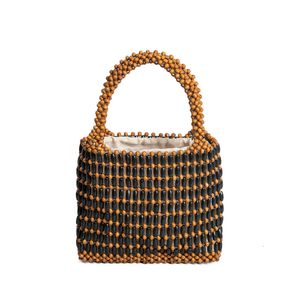 Perle en bois ENSPT tissée à la main pour femmes, Design de Niche d'été, petit sac carré Portable pour les déplacements, centre commercial d'été