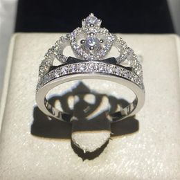 Anneau de couronne Lady Crown 925 argent sterling 5a Zircon CZ Engagement Anneaux de mariage 238E